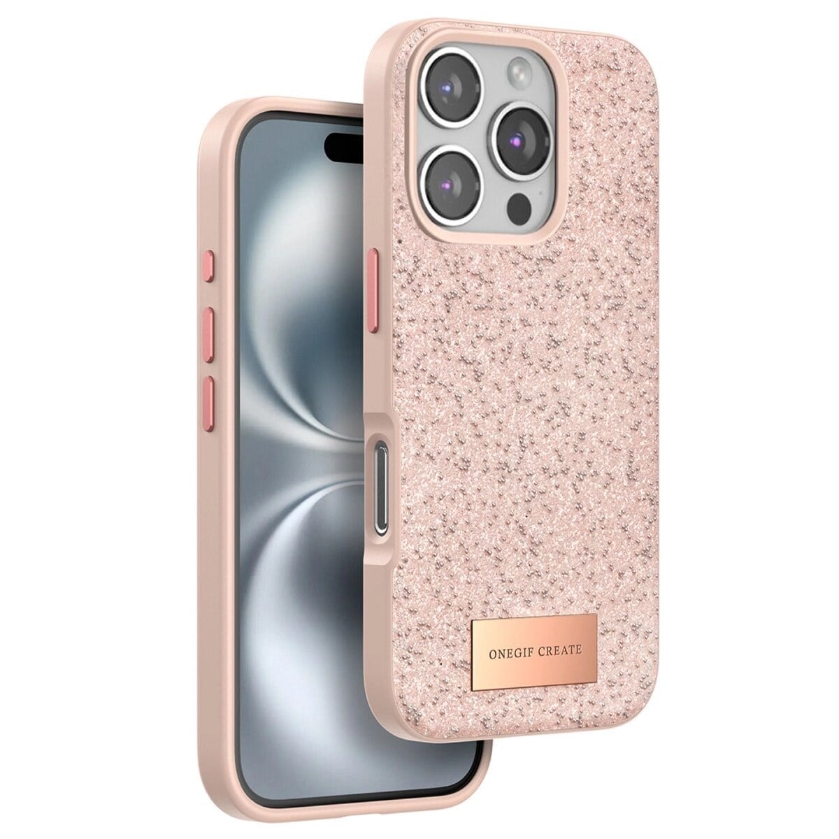 Onegif Apple İphone 16 Pro Bright Simli Kapak - Pembe
