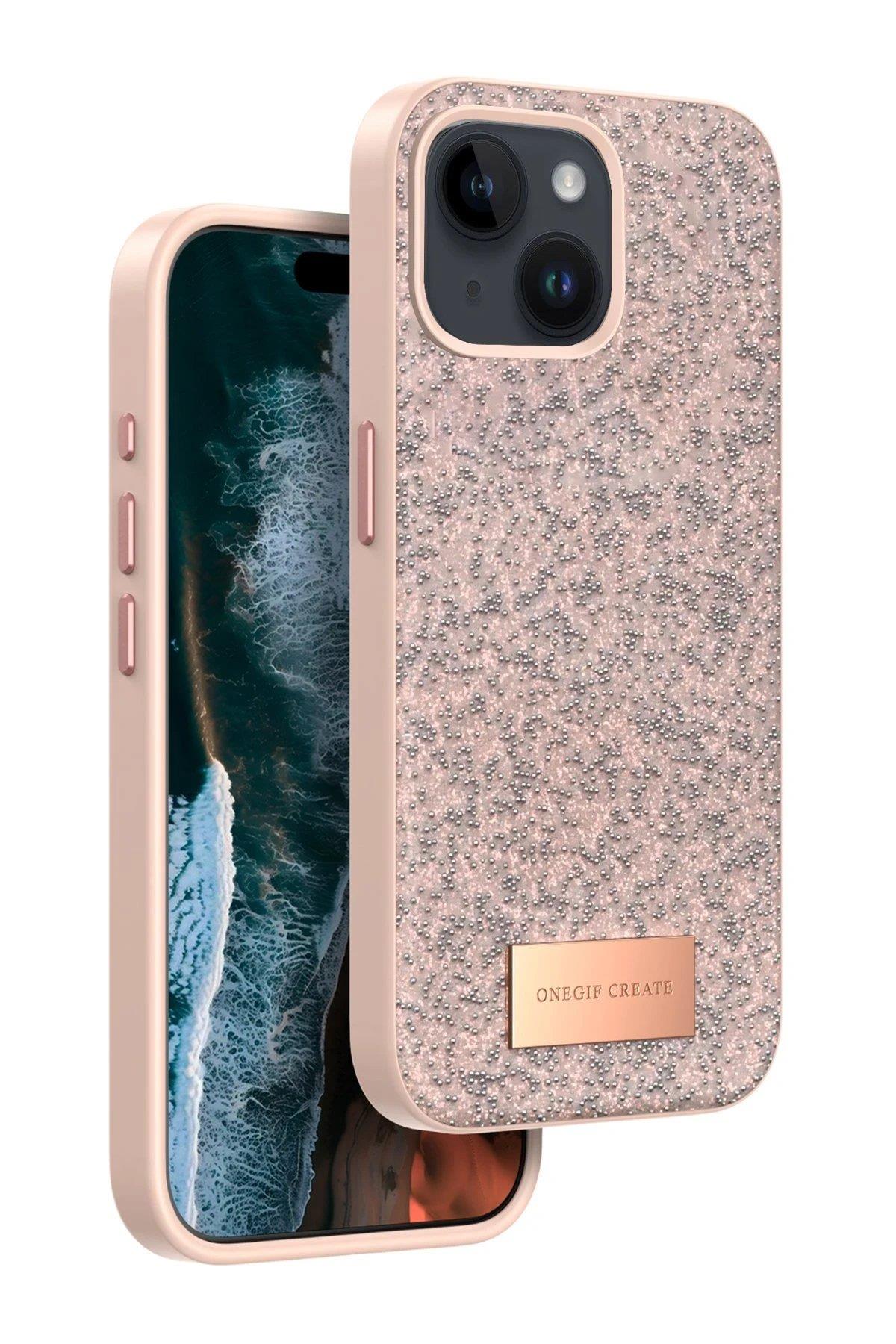 Onegif iPhone 15 Bright Simli Kapak - Pembe