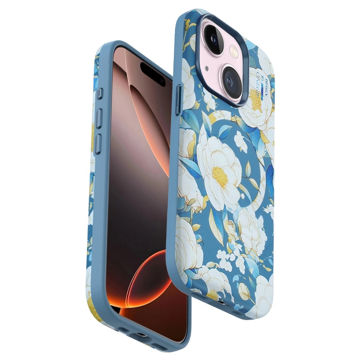 Onegif İphone 15 Plus Flower Series Magsafe Kapak - Mavi
