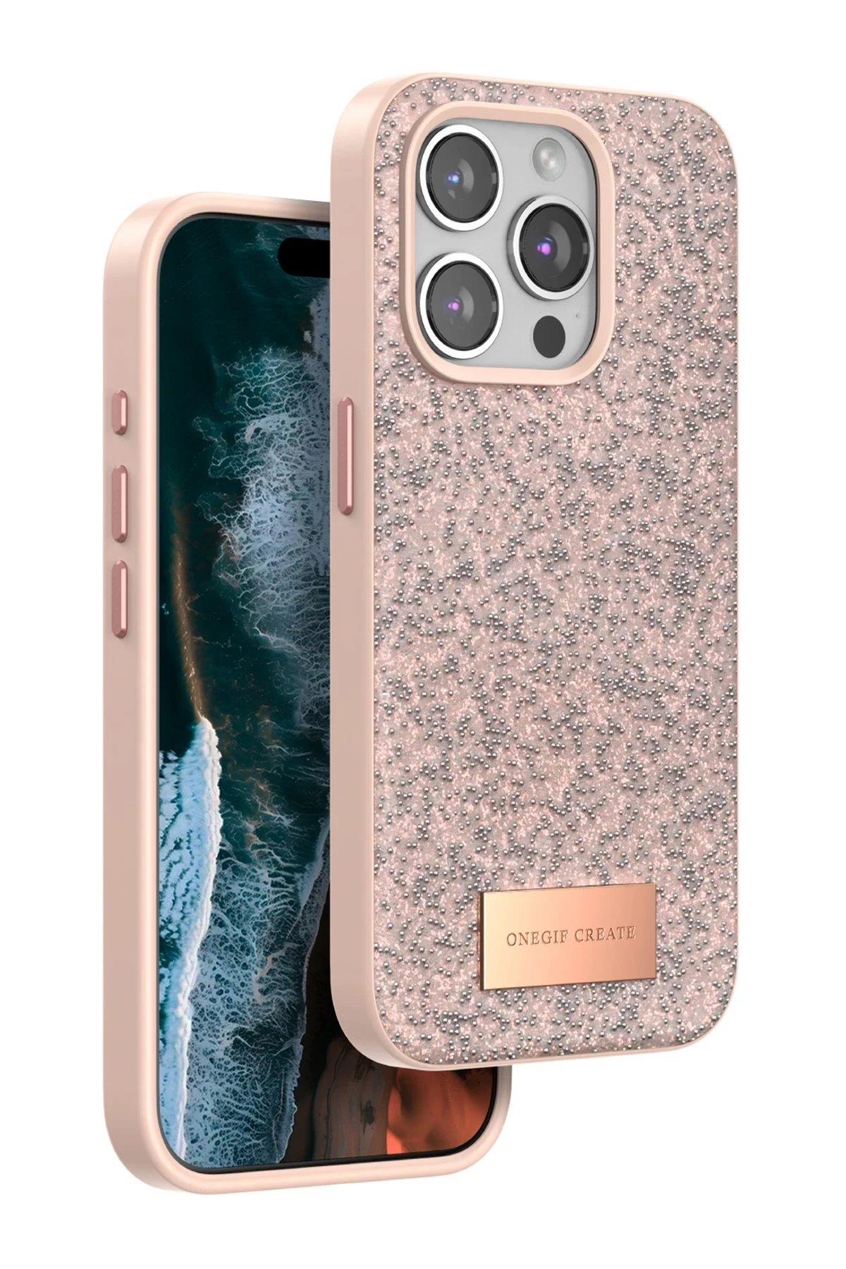 Onegif iPhone 15 Pro Bright Simli Kapak - Pembe