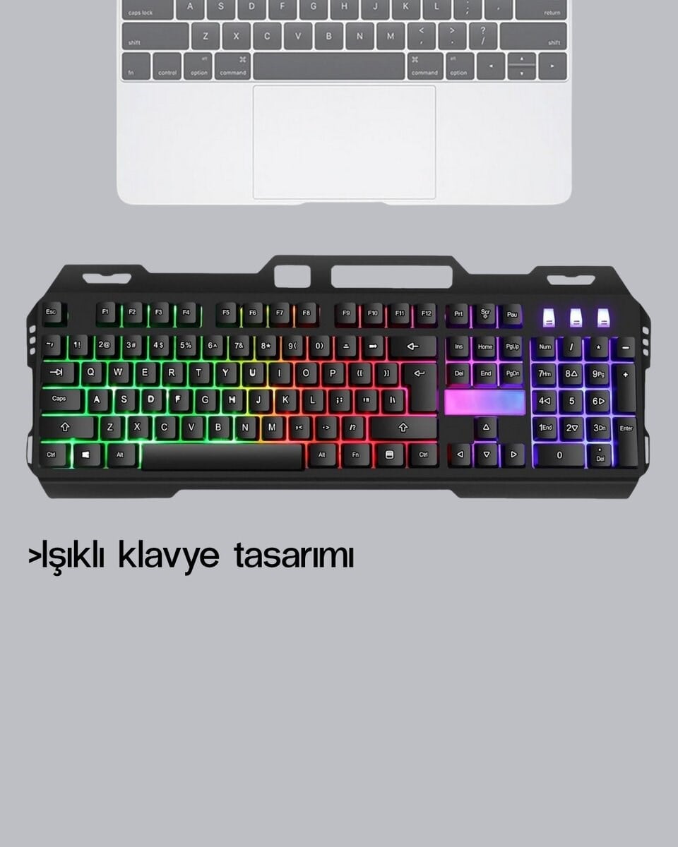 Profesyonel Oyuncu Klavye Mouse Seti – RGB Işıklı, Türkçe Q, DPI Ayarlı, Dayanıklı Gövde