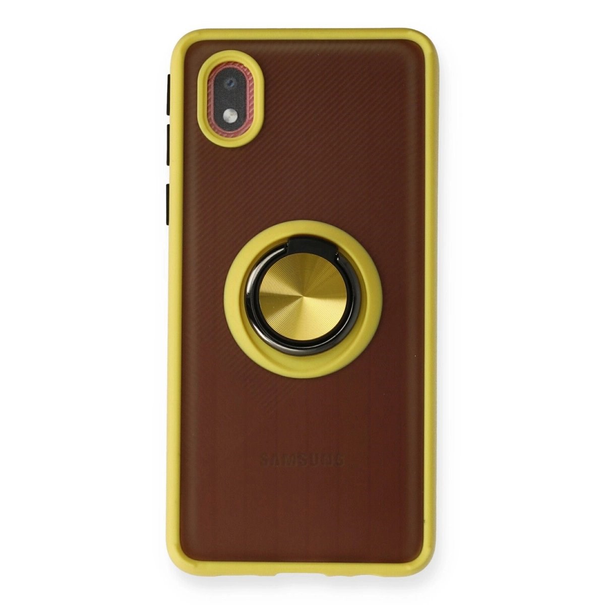Samsung Galaxy A01 Core Kılıf Montreal Yüzüklü Silikon Kapak - Sarı