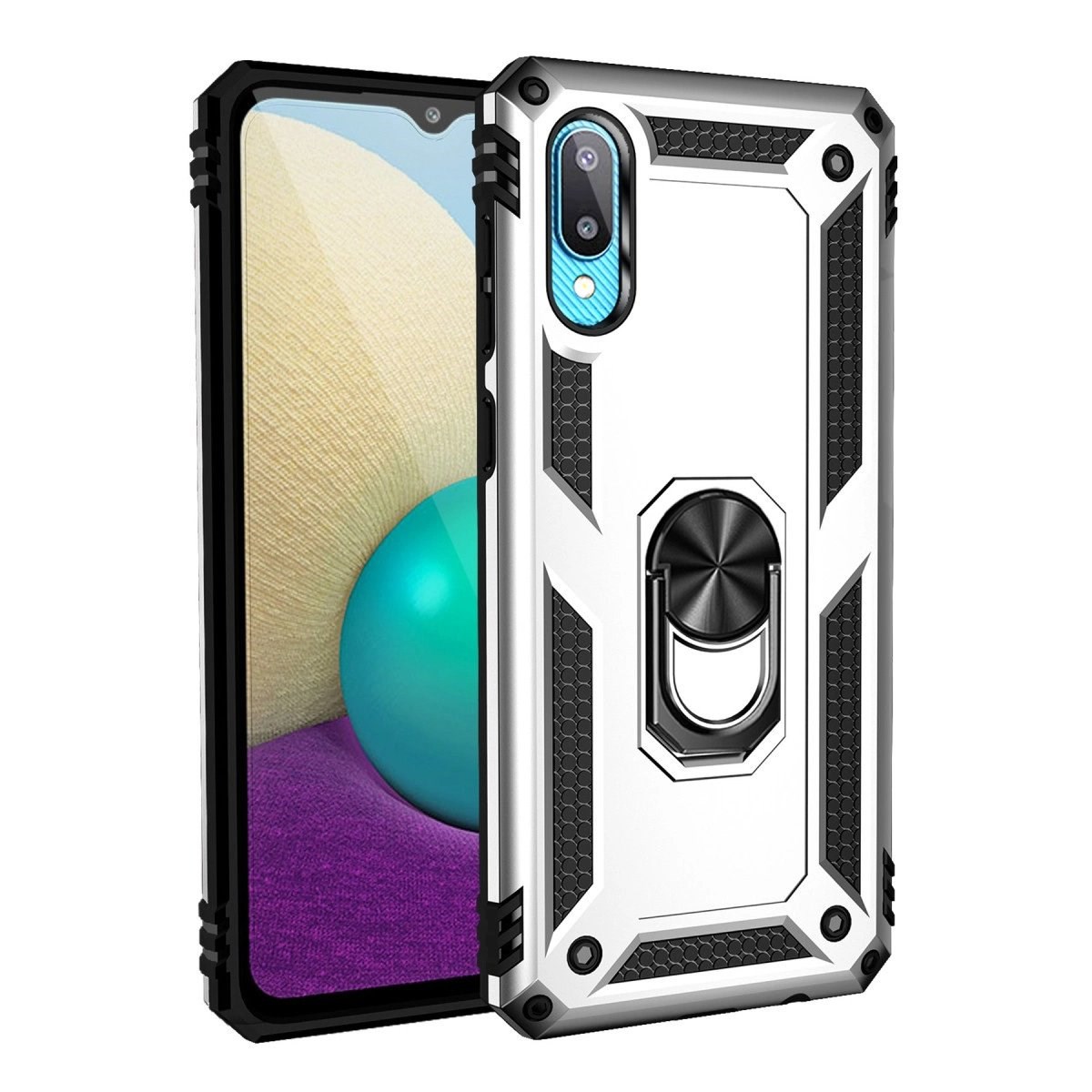 Samsung Galaxy A02 Kılıf Sofya Yüzüklü Silikon Kapak - Gümüş