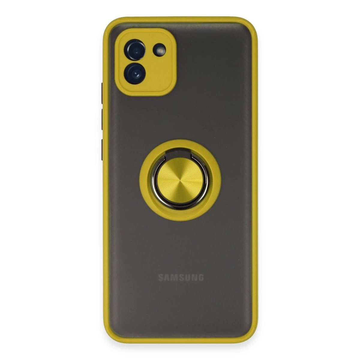 Samsung Galaxy A03 Kılıf Montreal Yüzüklü Silikon Kapak - Sarı