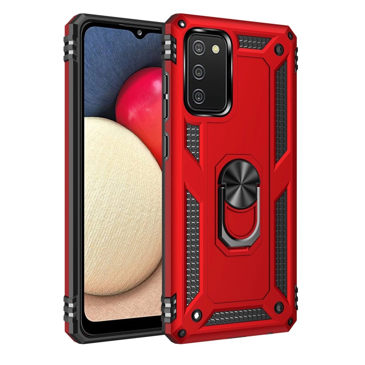 Samsung Galaxy A03s Kılıf Sofya Yüzüklü Silikon Kapak - Kırmızı