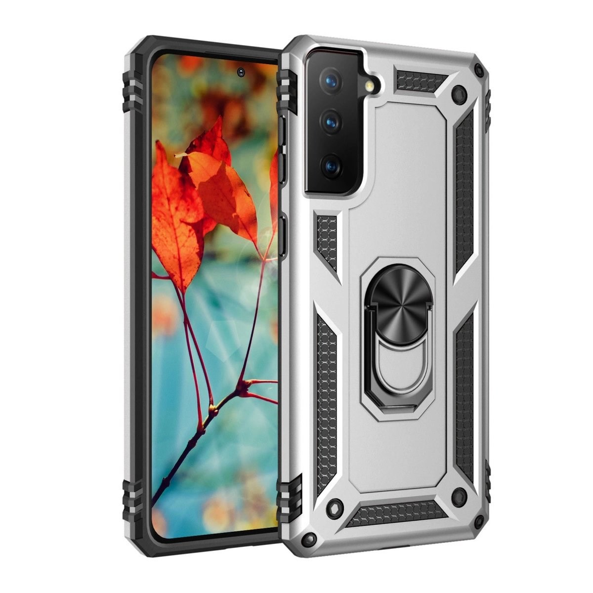 Samsung Galaxy S21 Kılıf Sofya Yüzüklü Silikon Kapak - Gümüş