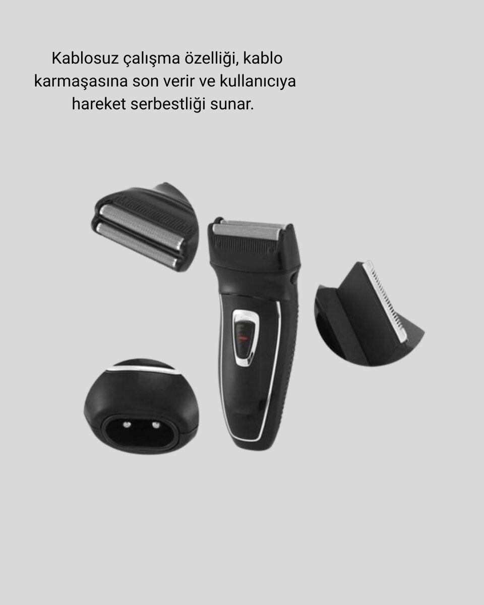 Şarjlı Kablosuz Tıraş Makinesi Çift Başlık Kuru Tıraş Ergonomik Taşınabilir