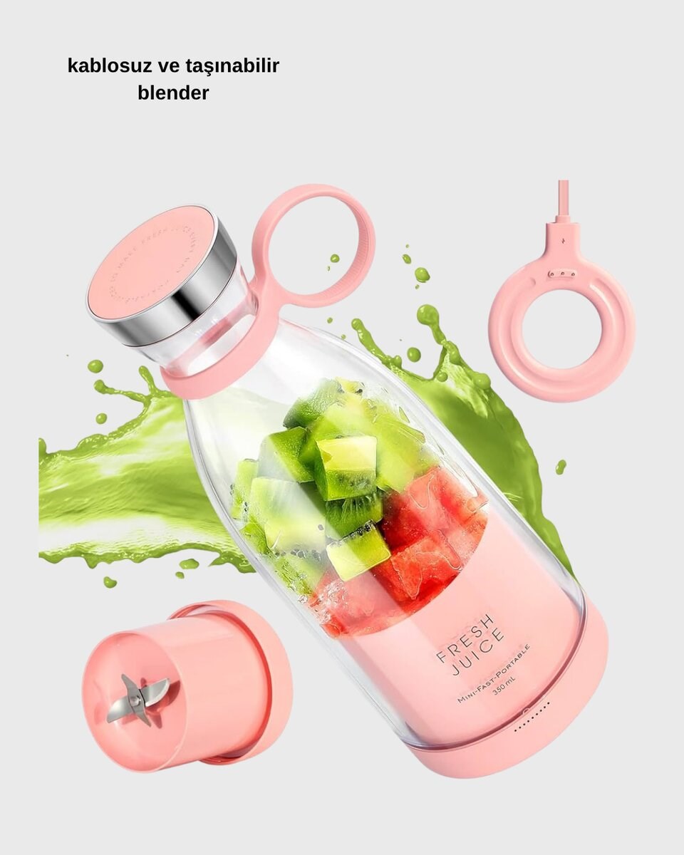 Şarjlı Portatif Blender – Gıda Sınıfı Malzeme, 10 Kullanımlık Pil, Mini Boy ve Hafif Tasarım