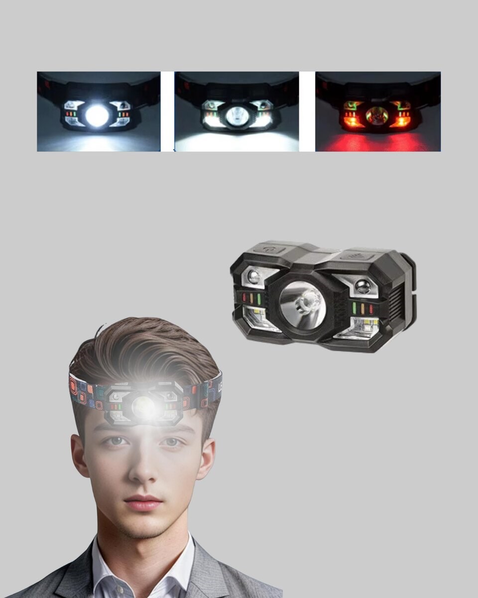 Sensörlü LED Kafa Lambası Kırmızı Beyaz Işık Ayarlanabilir