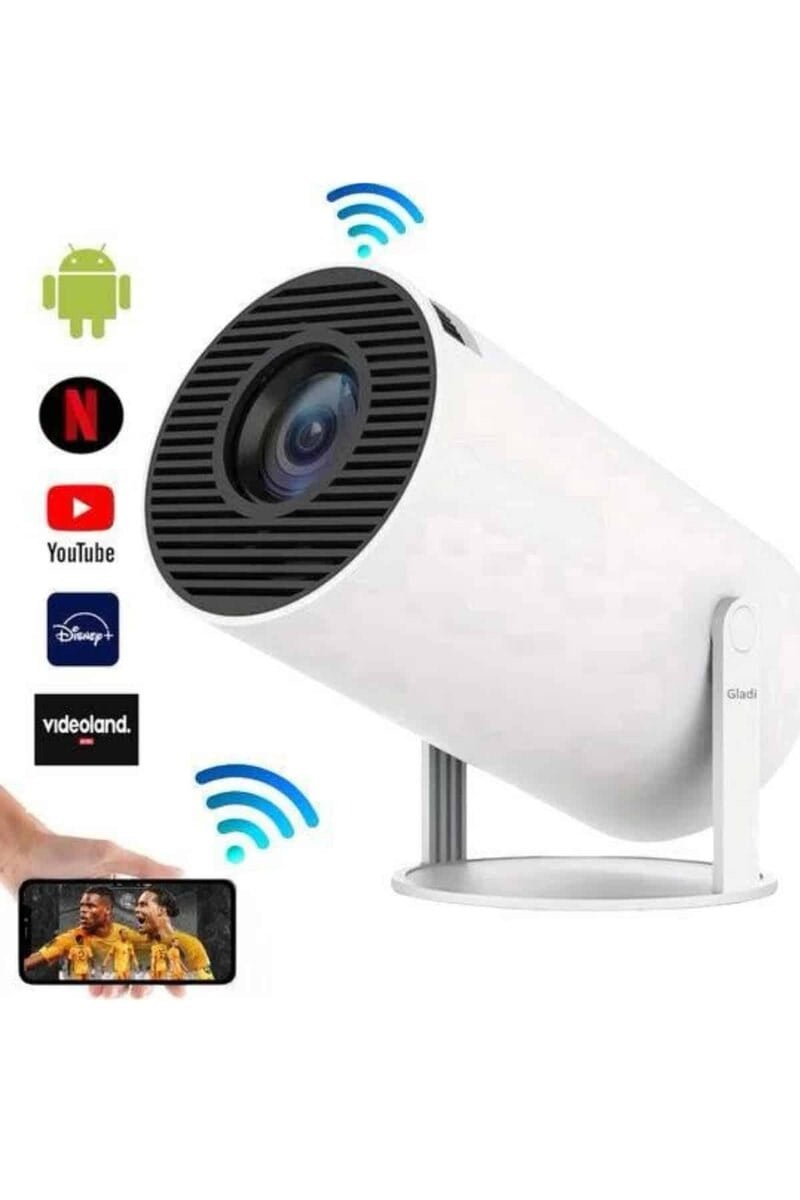 Sinema Projektörü Android HDMI USB WİFİ Ses Çıkışlı Ayaklı Projeksiyon Taşınabilir