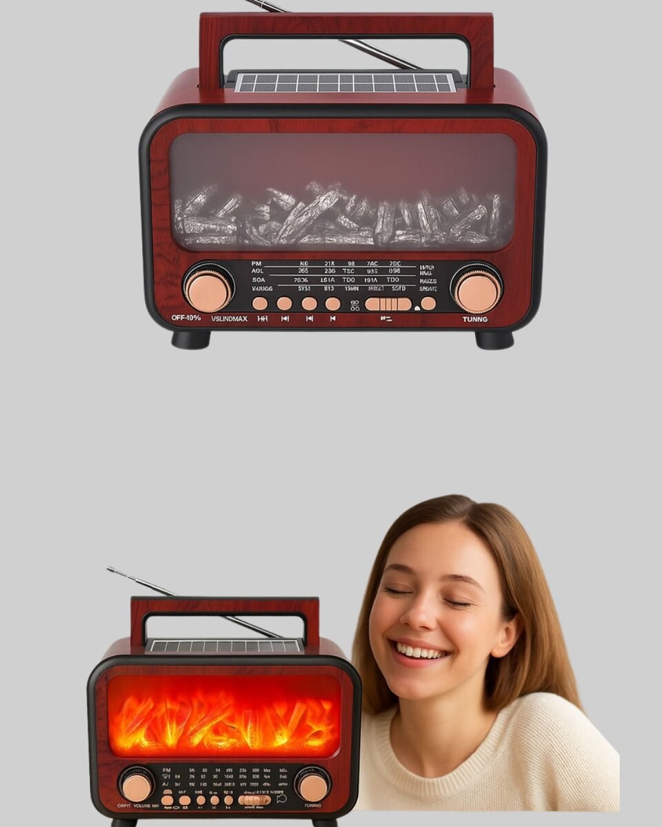 Solar Şarjlı Şömine Işıklı Bluetooth Hoparlör – Radyo, USB, TF Kart Destekli