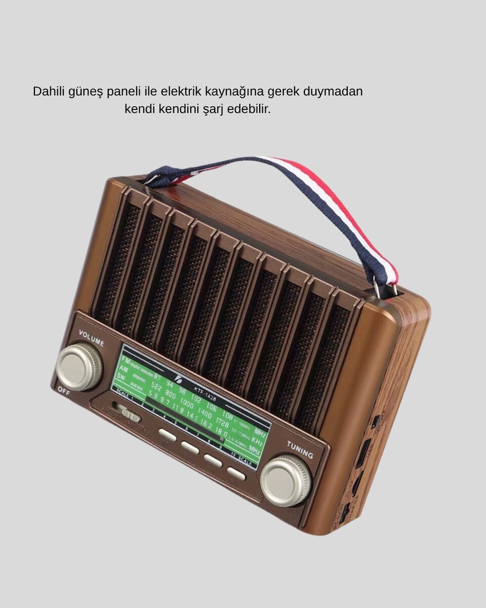 Taşınabilir Hoparlör Güneş Panelli Bluetooth USB SD FM AM SW Radyo