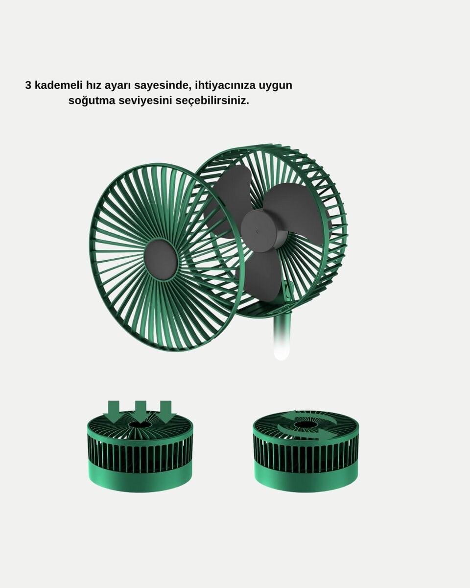 Taşınabilir Katlanabilir Mini Fan 3 Kademeli Şarj Edilebilir