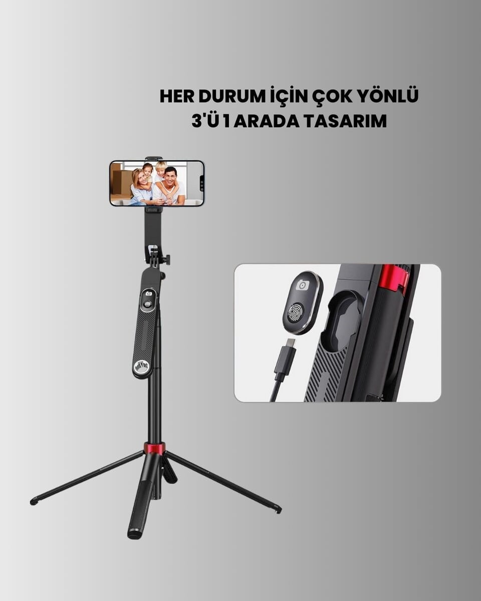 Tripodlu Selfie Çubuğu Uzaktan Kumandalı Canlı Yayın Uyumlu