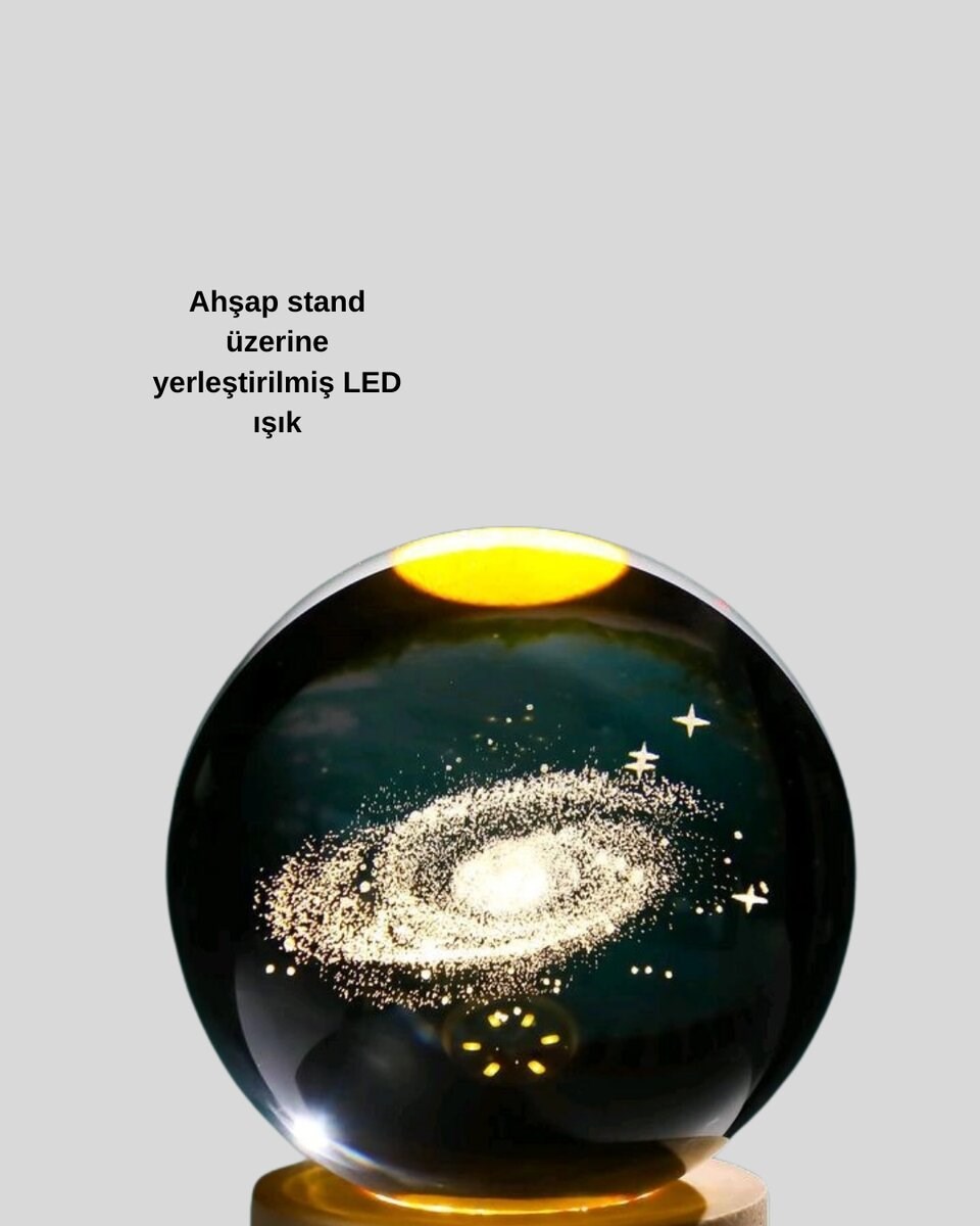 USB Bağlantılı Samanyolu Galaksi Küre Ahşap Standlı 3D Işıklı Dekor Lambası