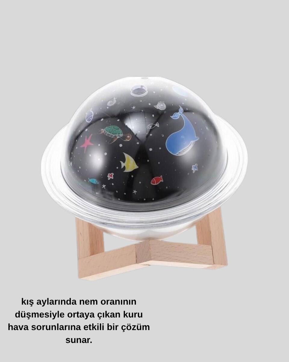 USB Projeksiyon Gece Lambası ve Hava Nemlendirici – Aromaterapi Destekli, Taşınabilir Mini