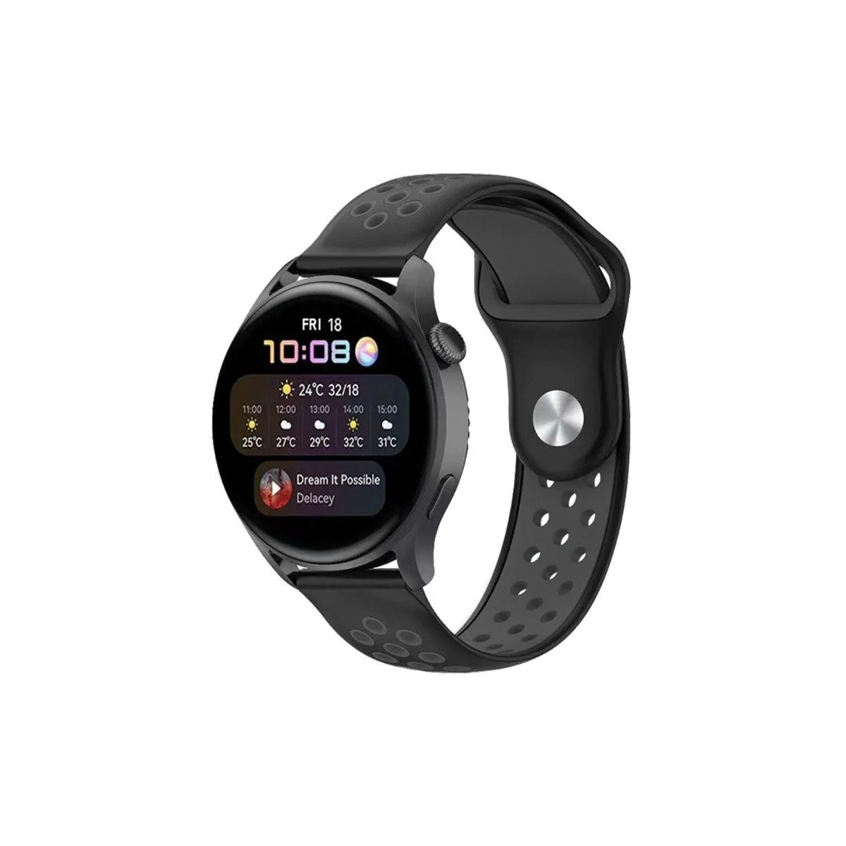 Watch 20mm Spor Delikli Kordon - Siyah-füme