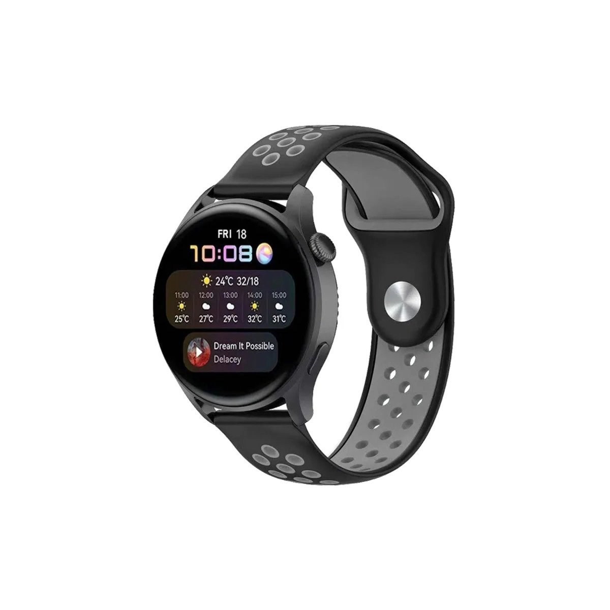 Watch 20mm Spor Delikli Kordon - Siyah-gri