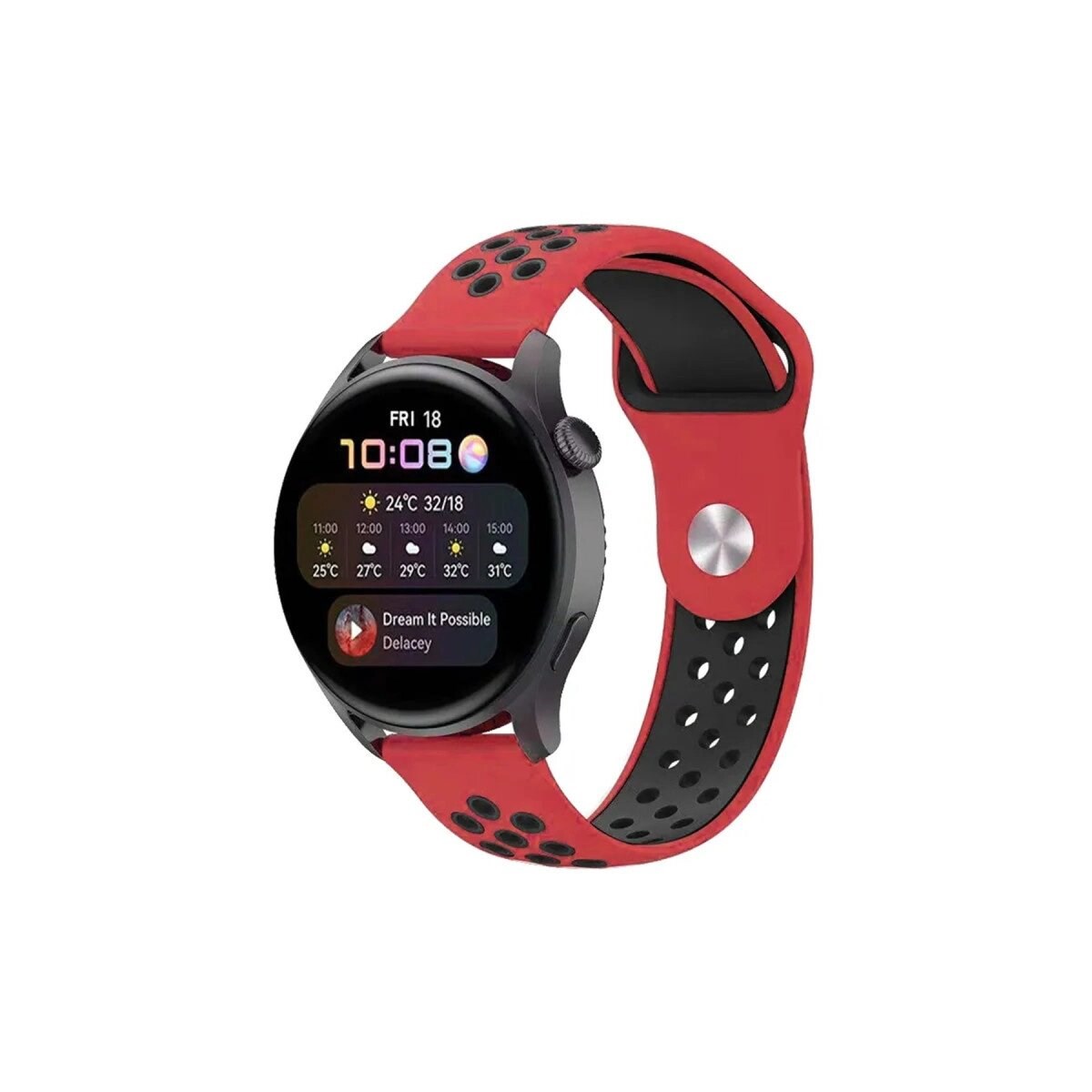 Watch 20mm Spor Delikli Kordon (saat Değildir) - Kırmızı-siyah