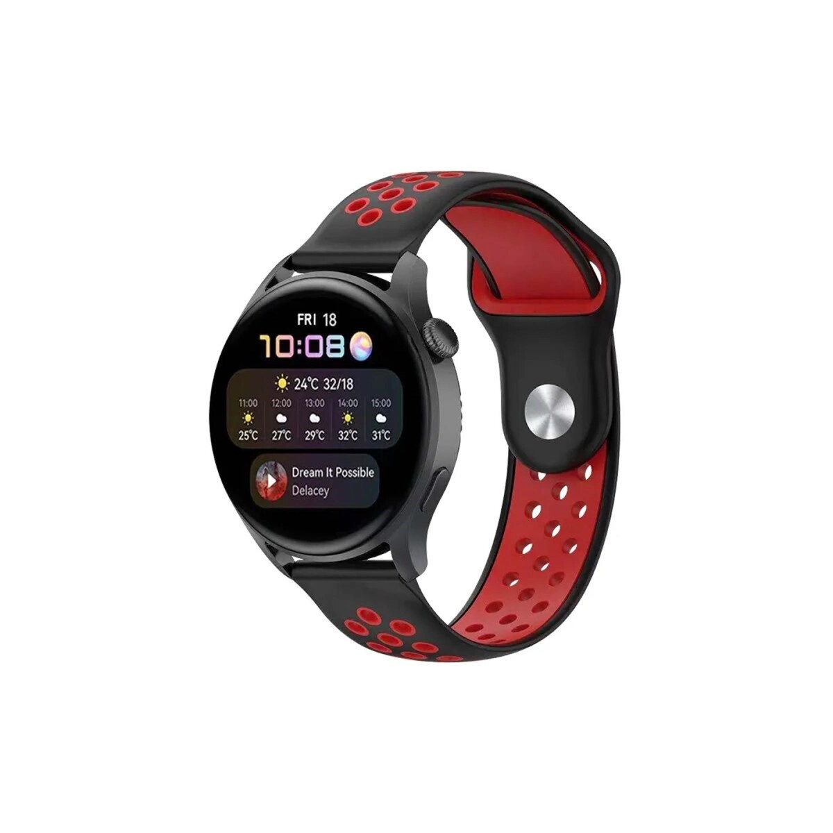 Watch 20mm Spor Delikli Kordon (saat Değildir) - Siyah-kırmızı