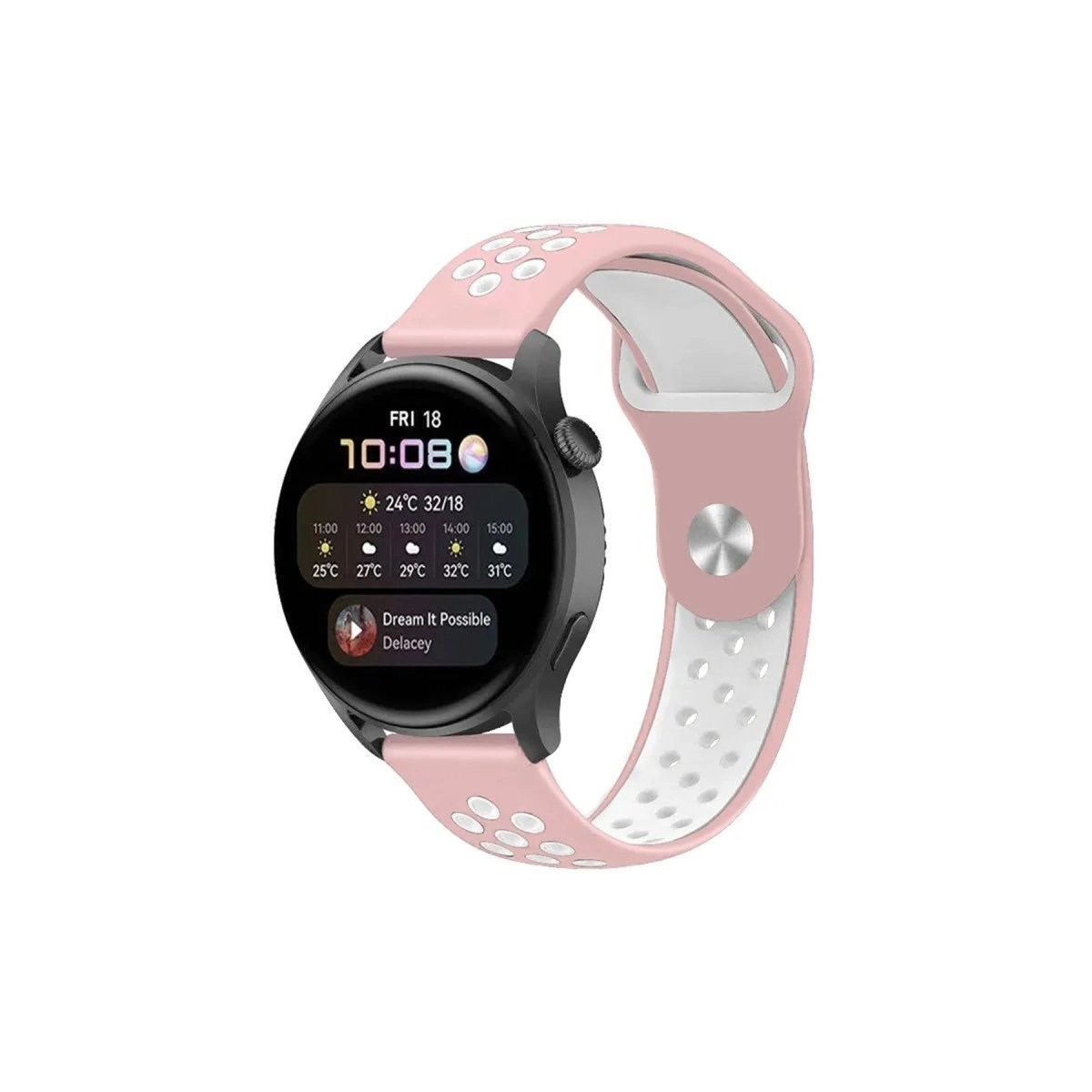 Watch 22mm Spor Delikli Kordon - Pembe-beyaz