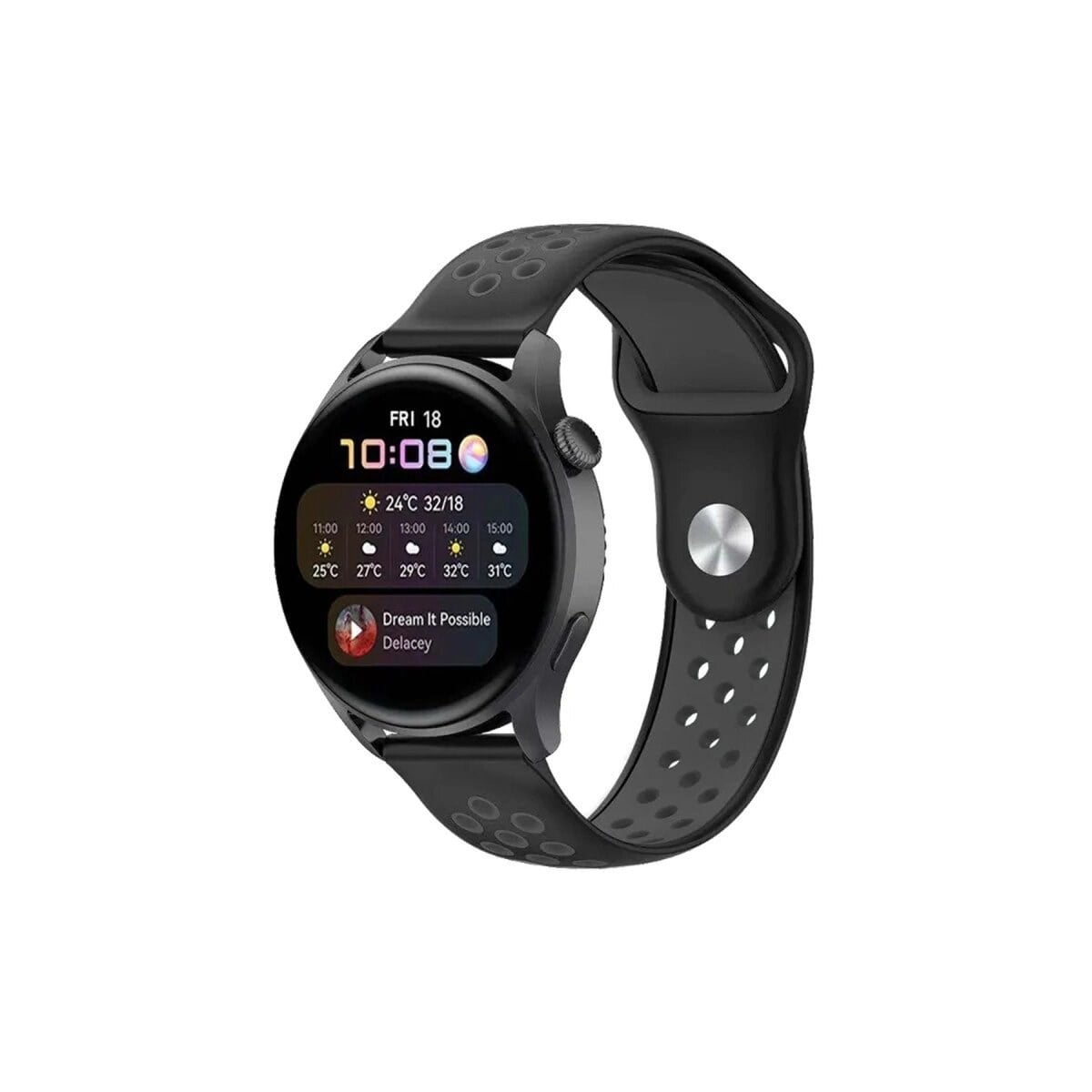 Watch 22mm Spor Delikli Kordon (saat Değildir) - Siyah-füme
