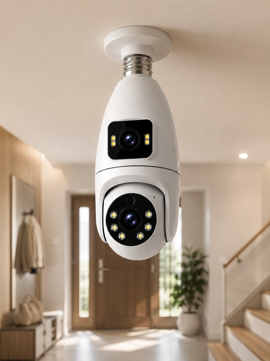 Wi-Fi Ampul Kamera Sistemi Gece Görüşlü Çift Lens