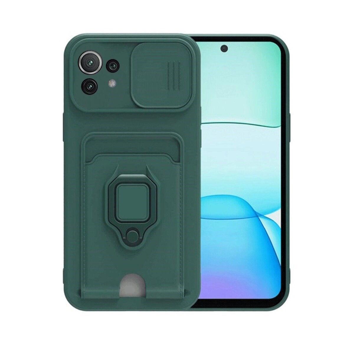 Xiaomi Mi 11 Lite Kılıf Zuma Kartvizitli Yüzüklü Silikon - Yeşil