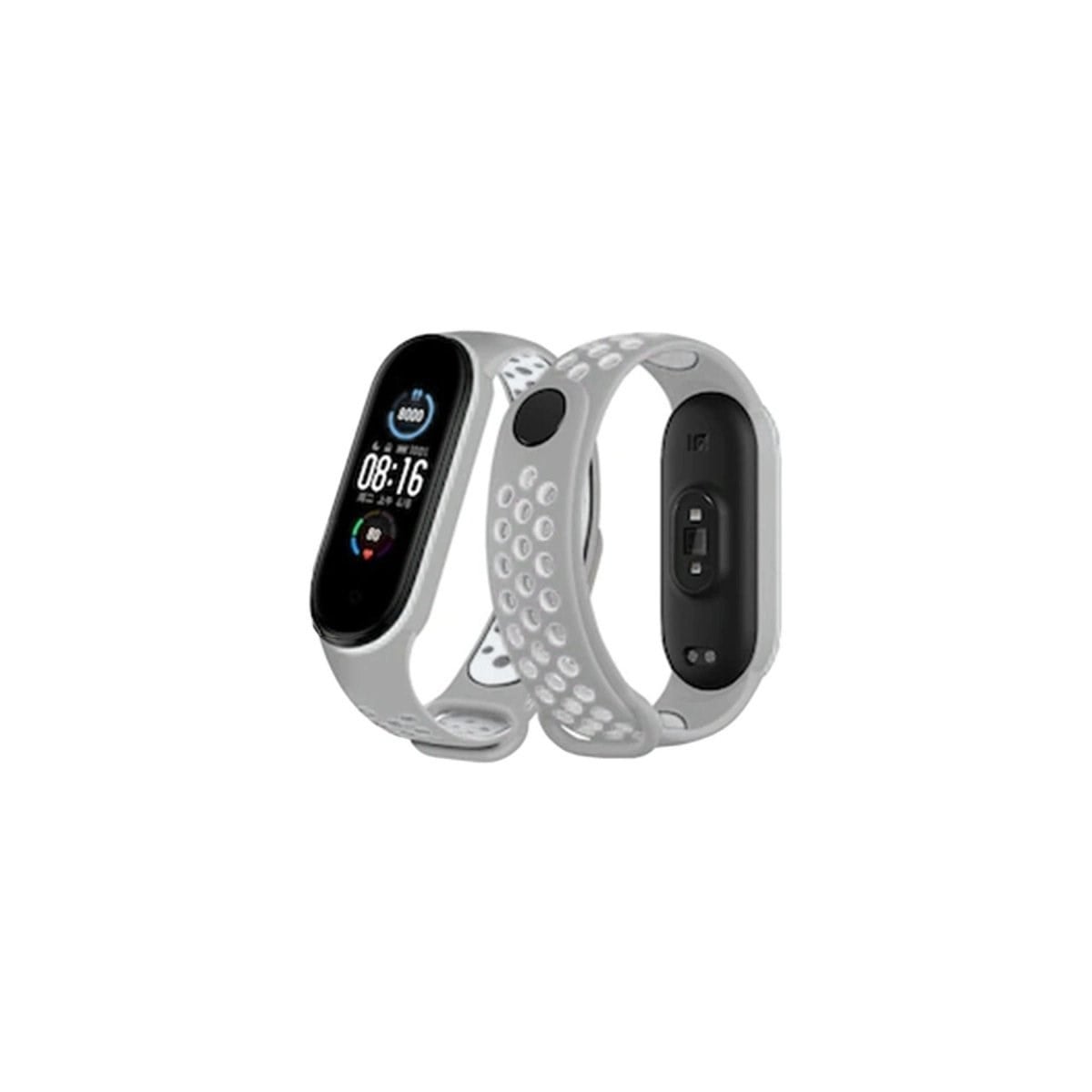 Xiaomi Mi Band 6 Spor Delikli Kordon - Gri-kırmızı