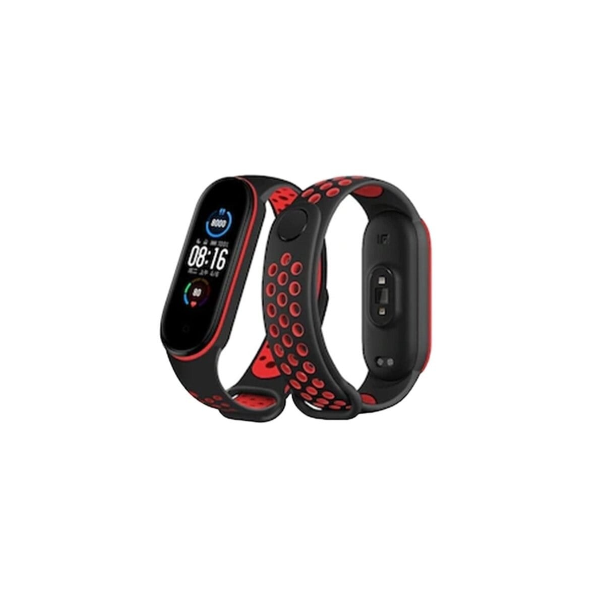 Xiaomi Mi Band 7 Spor Delikli Kordon (saat Değildir) - Siyah-kırmızı