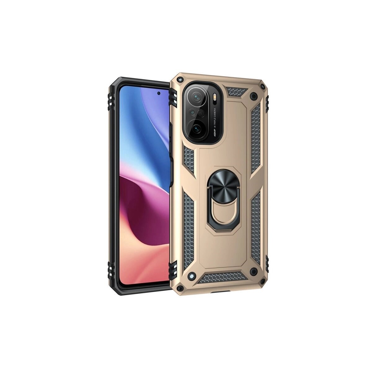 Xiaomi Poco F3 Kılıf Sofya Yüzüklü Silikon Kapak - Gold