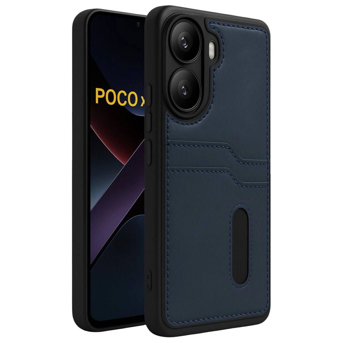 Xiaomi Poco X7 Pro Kılıf Sara Kartvizitli Deri Kılıf - Lacivert