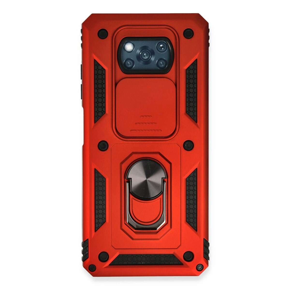Xiaomi Pocophone X3 Kılıf Pars Lens Yüzüklü Silikon - Kırmızı
