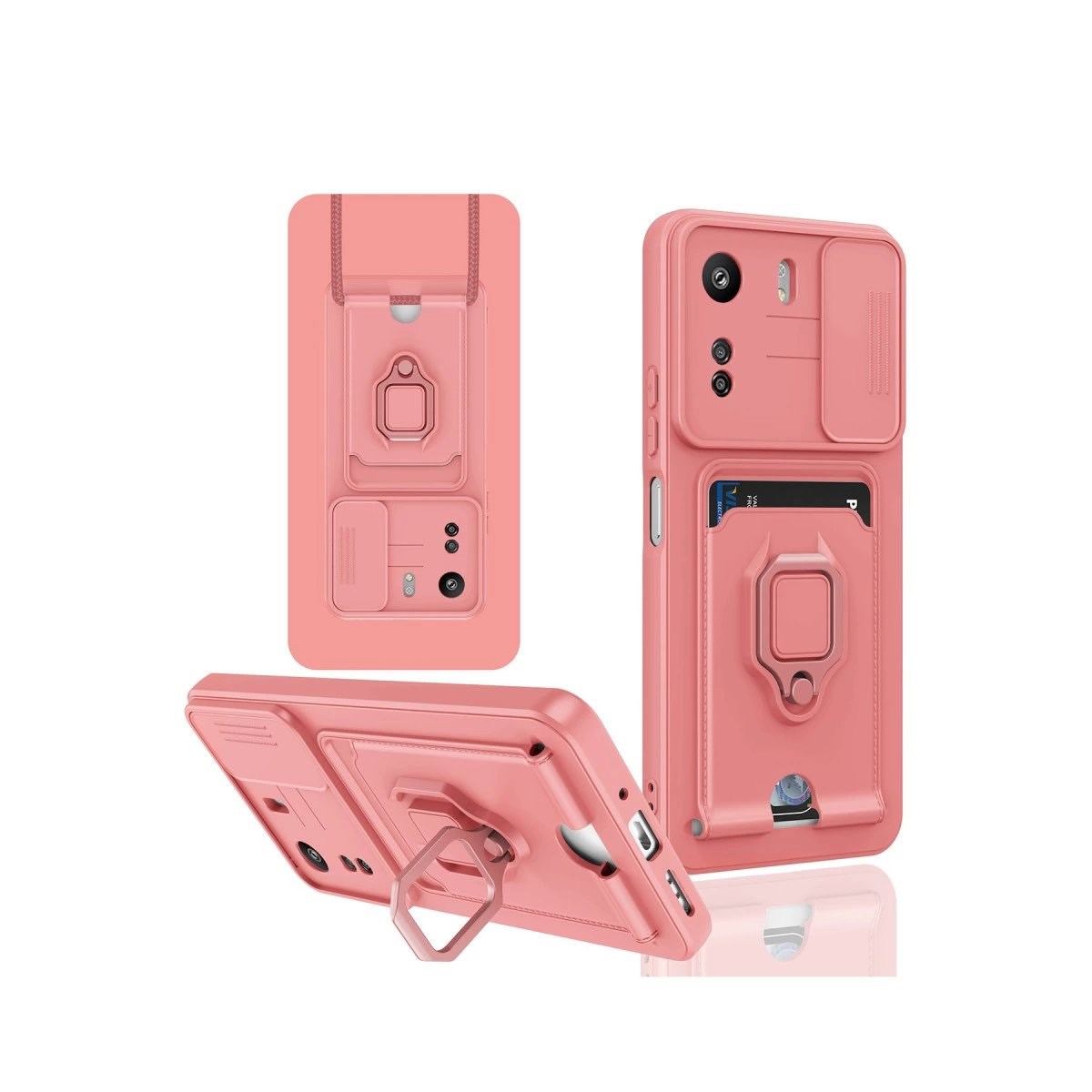 Xiaomi Redmi 13c Kılıf Zuma Kartvizitli Yüzüklü Silikon - Pembe