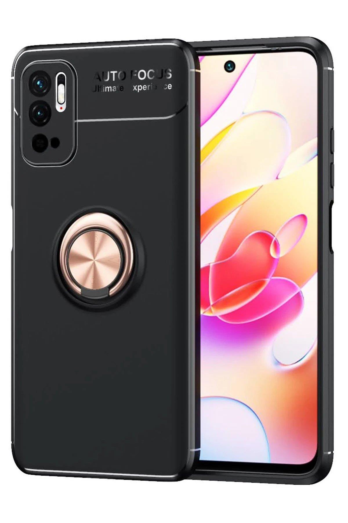 Xiaomi Redmi Note 10 5G Kılıf Range Yüzüklü Silikon - Siyah-Gold