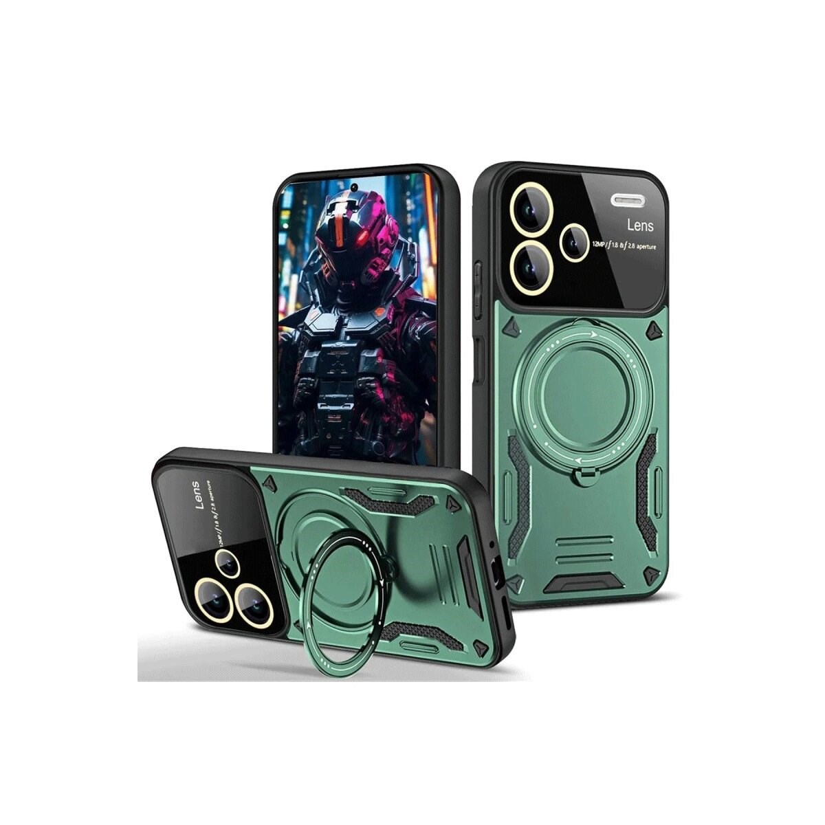 Xiaomi Redmi Note 13 Pro Plus Joy Lens Standlı Kapak - Koyu Yeşil