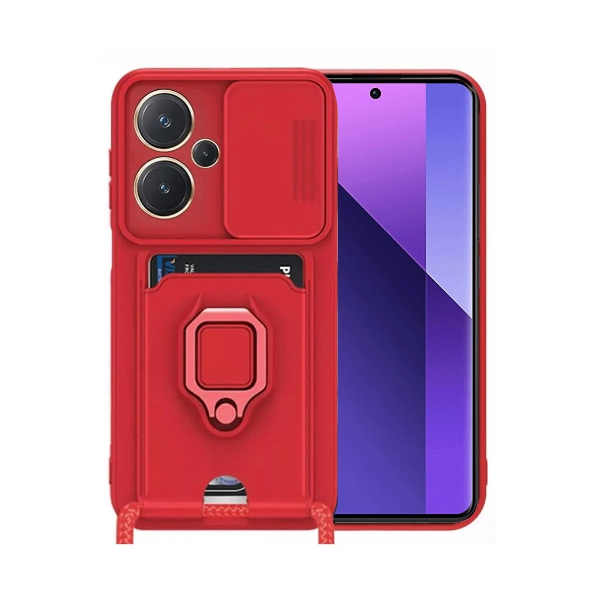 Xiaomi Redmi Note 13 Pro Plus Kılıf Zuma Kartvizitli Yüzüklü Silikon - Kırmızı