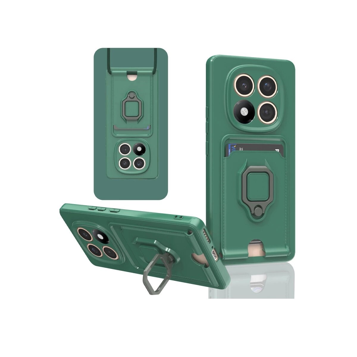 Xiaomi Redmi Note 14 Pro 5g Kılıf Zuma Kartvizitli Yüzüklü Silikon - Yeşil
