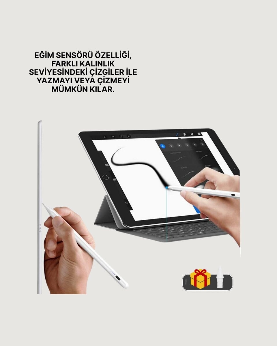 Yüksek Hassasiyetli Eğim Sensörlü Dijital Kalem – USB-C Hızlı Şarjlı