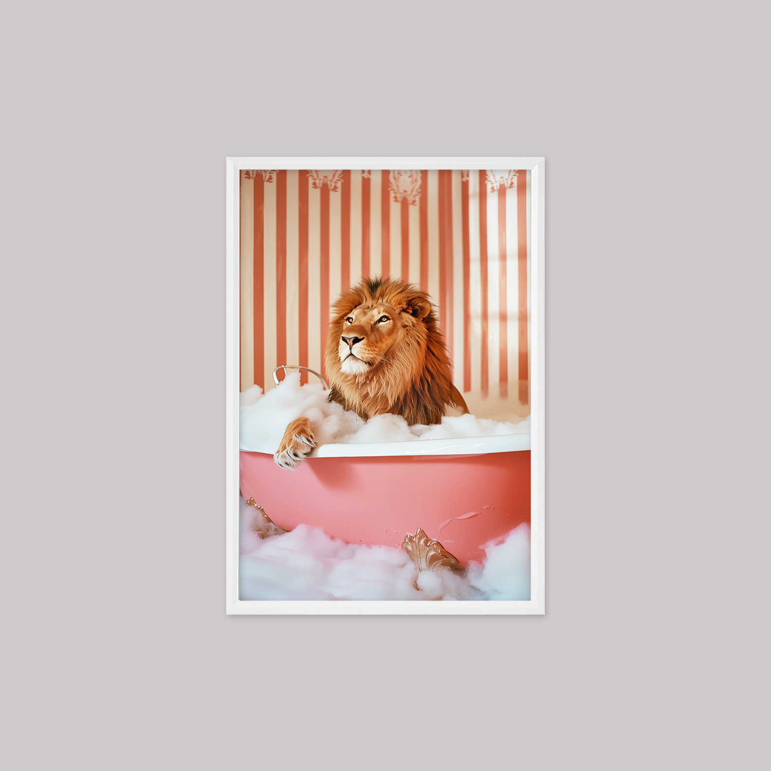 Banyolara Özel - Köpüklü Aslan Temalı - Çerçeveli Banyo Tablosu