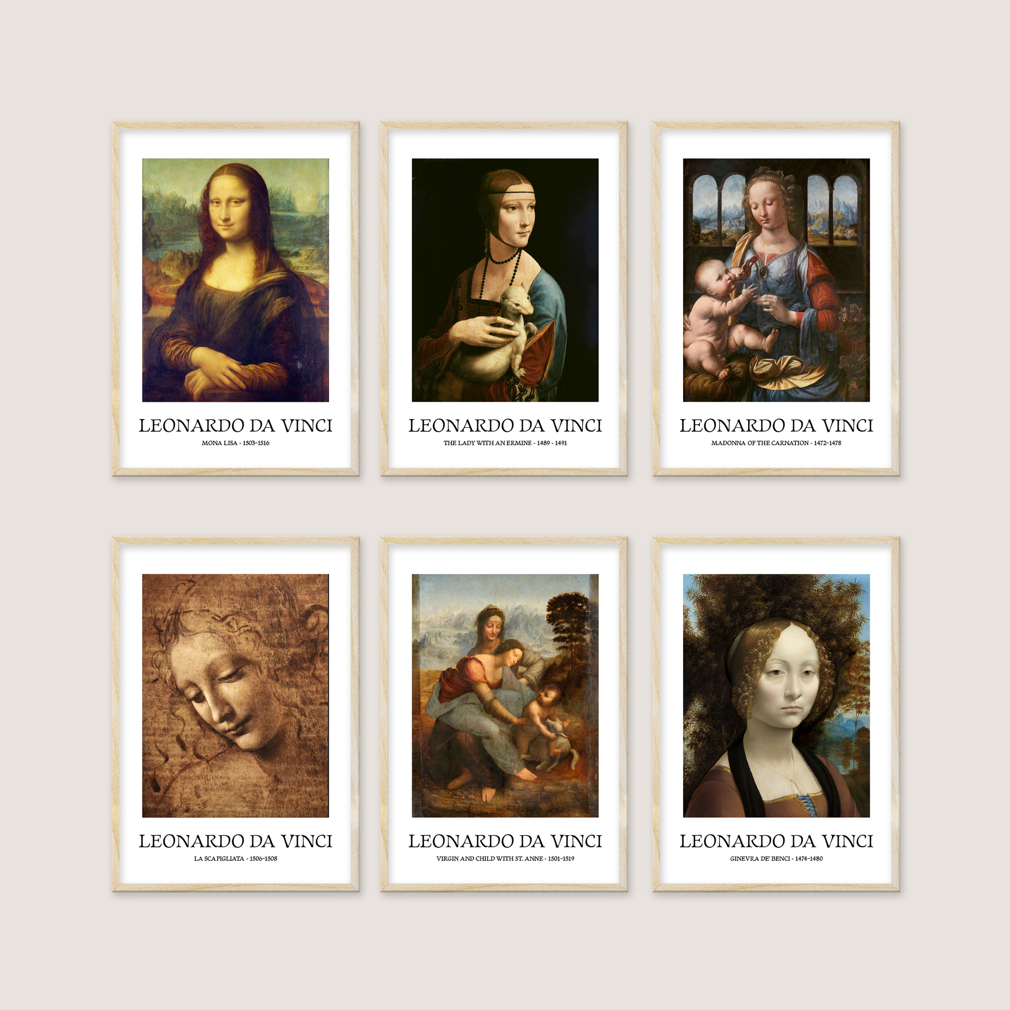 Leonardo da Vinci Eserleri 6'lı Çerçeveli Tablo Seti