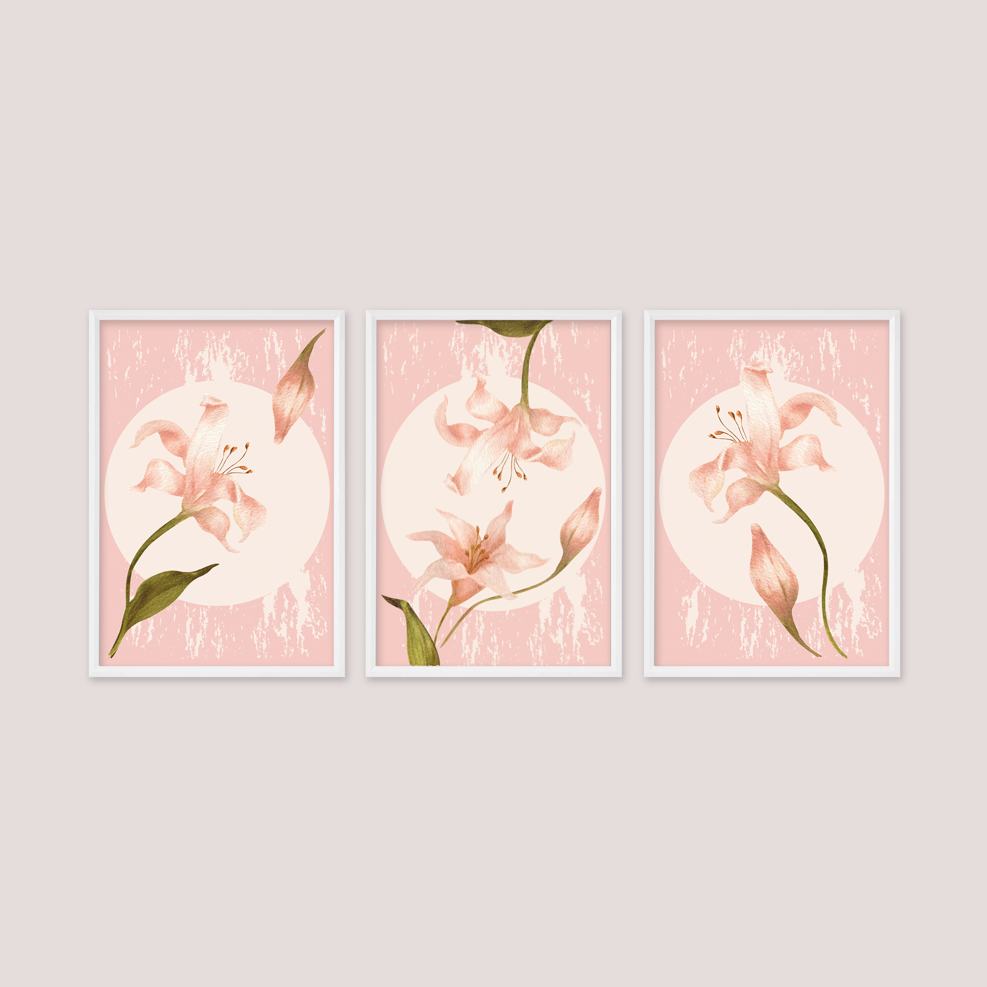 Pink Lilium 3'lü Tablo Seti