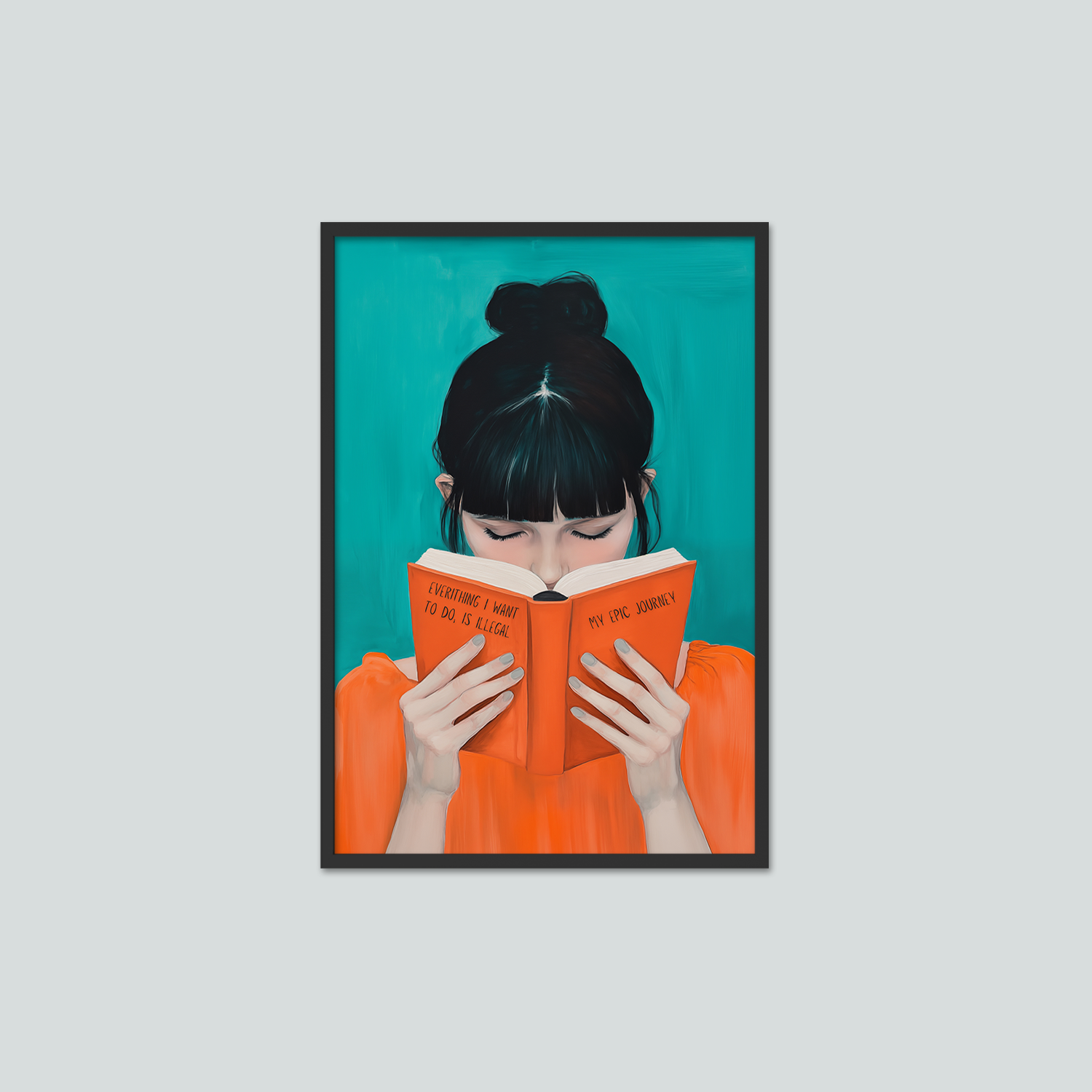 Turkuaz Turuncu Temalı Kitap Okuyan Kadın