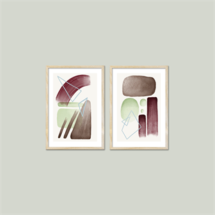 Abstract Colorful Shapes 2'li Tablo Seti