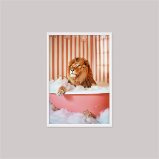 Banyolara Özel - Köpüklü Aslan Temalı - Çerçeveli Banyo Tablosu