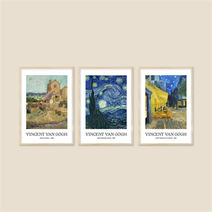 Ünlü Ressam Vincent Van Gogh Eserlerinden Oluşan 3'lü Tablo Seti