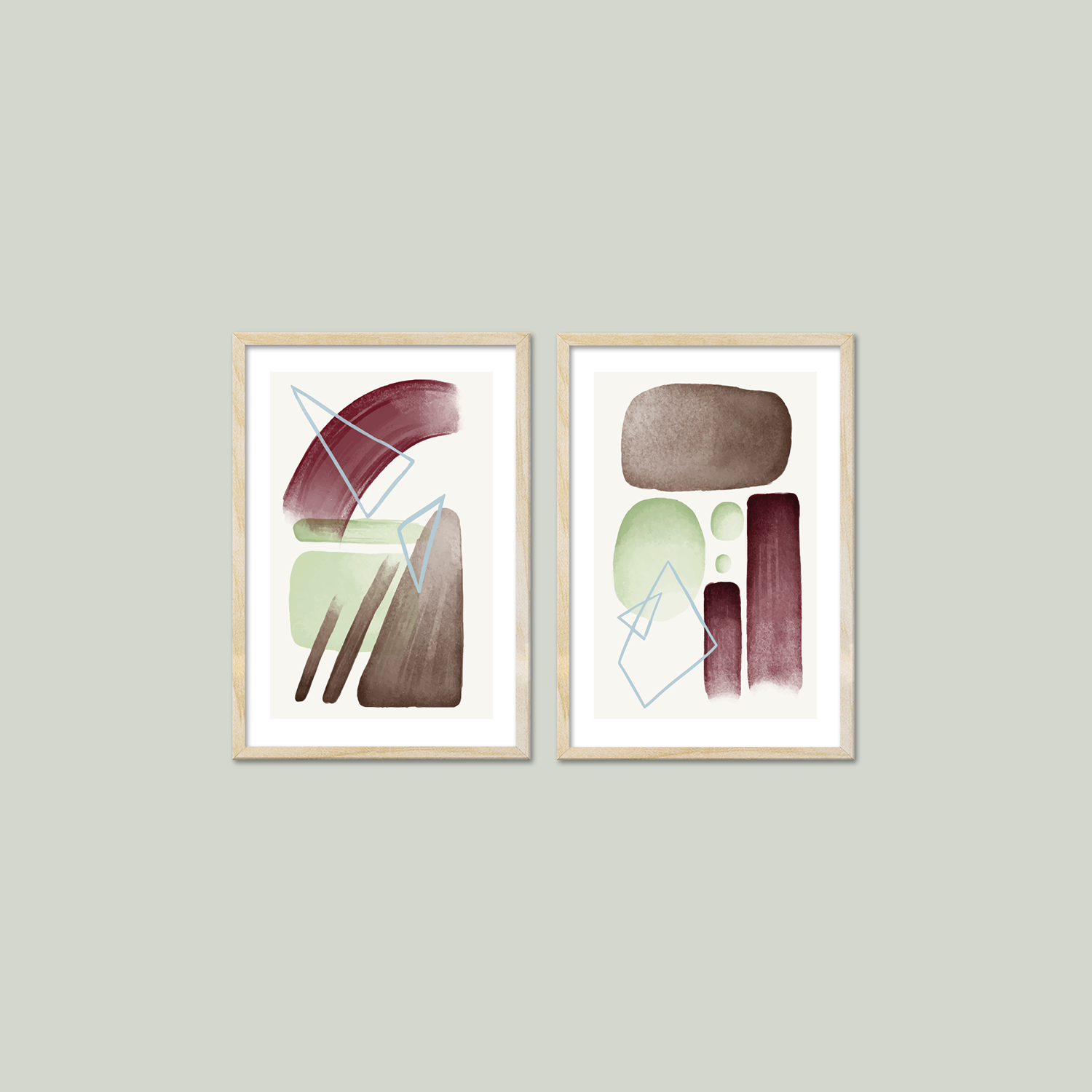 Abstract Colorful Shapes 2'li Tablo Seti