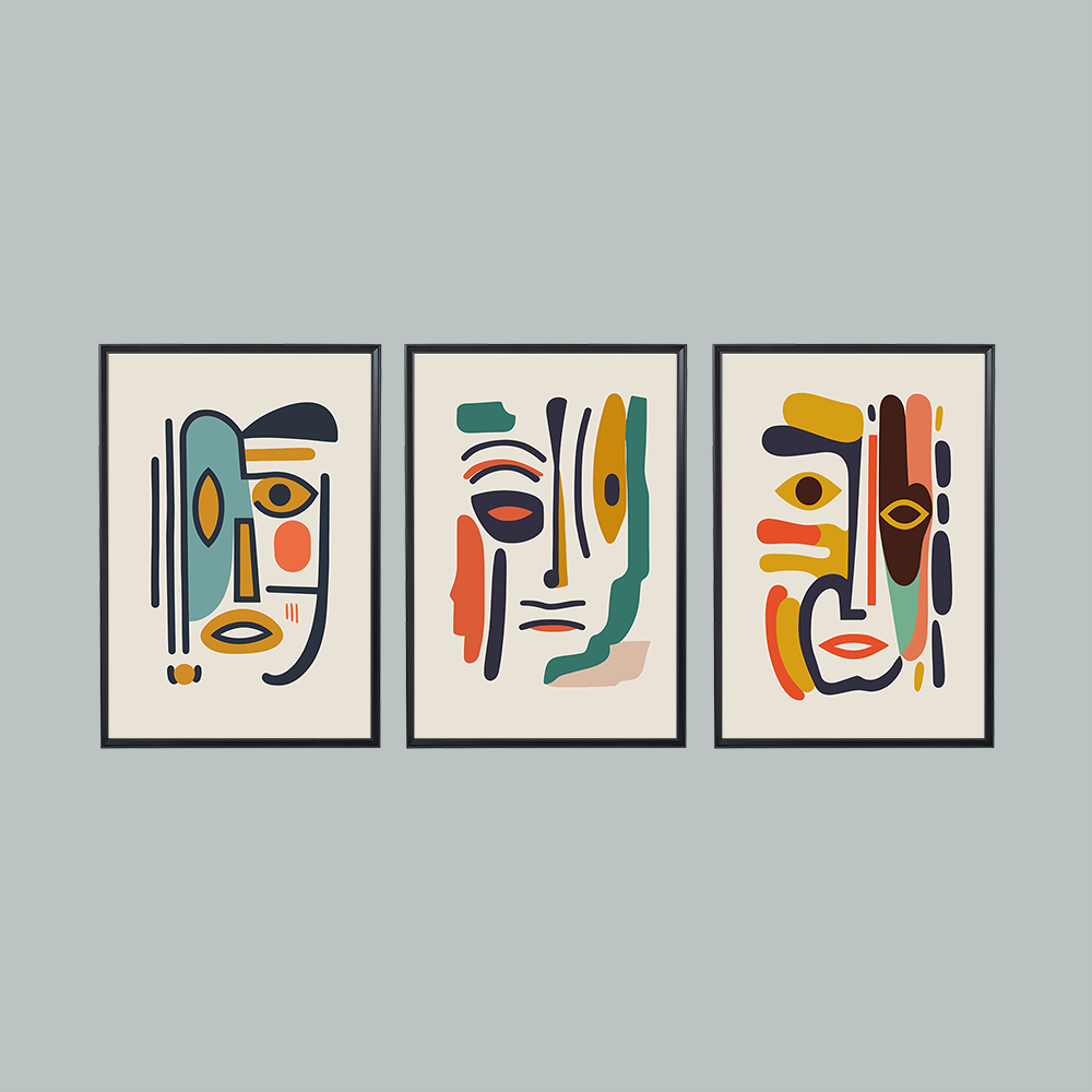 Çağdaş Sanat Yüz Maskesi 3'lü Tablo Seti