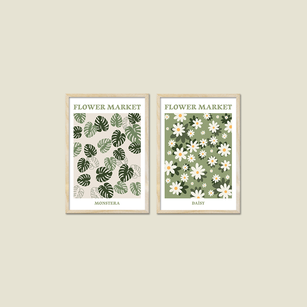 Flower Market Monstera and Daisy 2'li Tablo Seti