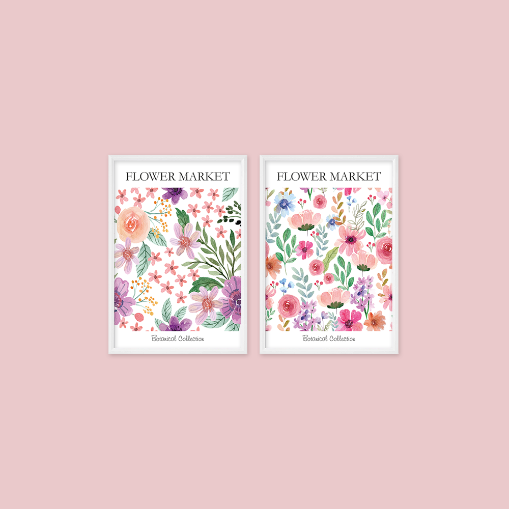 Flower Market - Renkli Çiçekler 2'li Tablo Seti